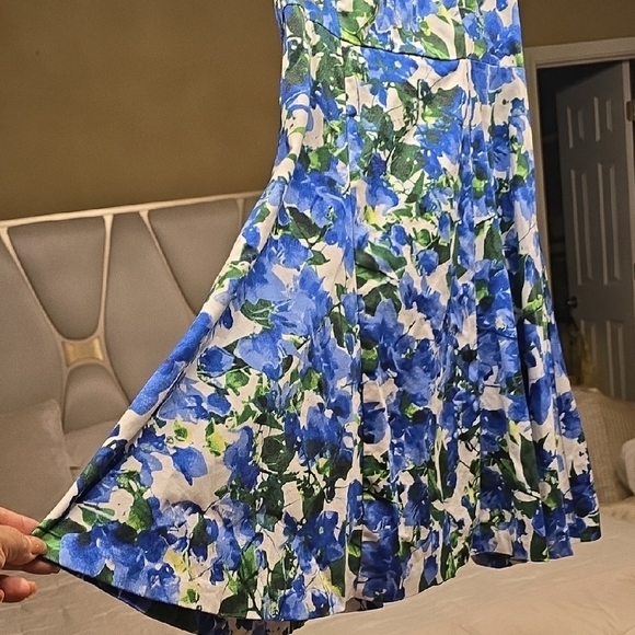 Milly Blue and Green Floral Midi Dress - Picture 4 of 16